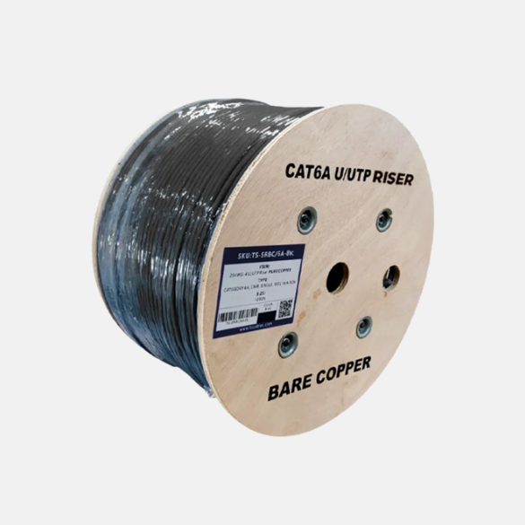 Cat6a Riser Rated UTP Solid Bare Copper Cable 1000 Ft Black